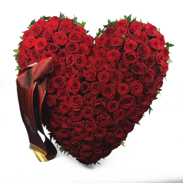 Trauerherz gesteckt mit roten Rosen (zum Aufstellen) Bild 3