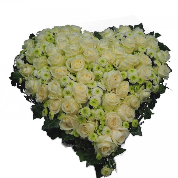 Herzform mit weißen Rosen und Santin Bild 1