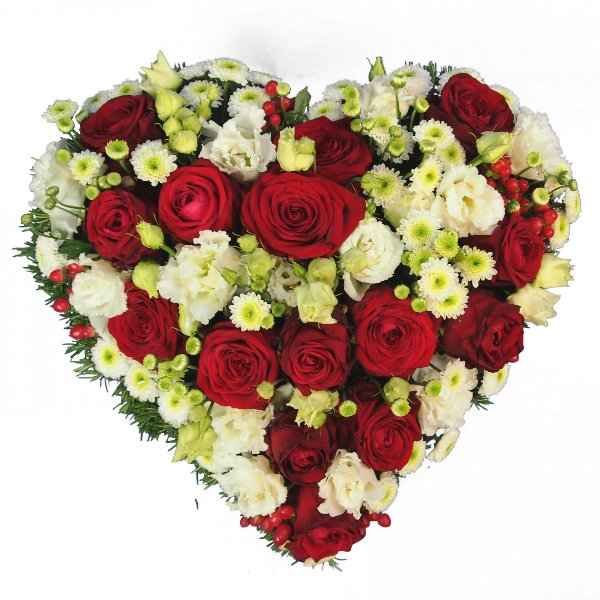 Herzform mit Blumen, rot-weiß Bild 1